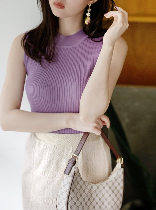 日本 GRL - 針織無袖小高領羅紋背心上衣-綠