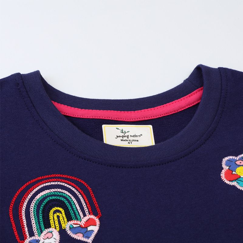 Jumping meters - 棉質圓領長袖連身洋裝-花花與蜜蜂-深藍色