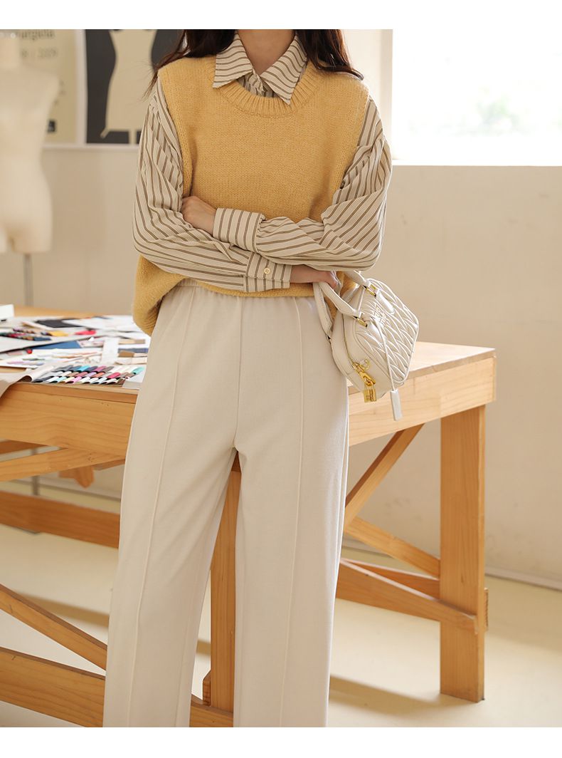 高腰直筒垂墜感闊腿長褲-灰色