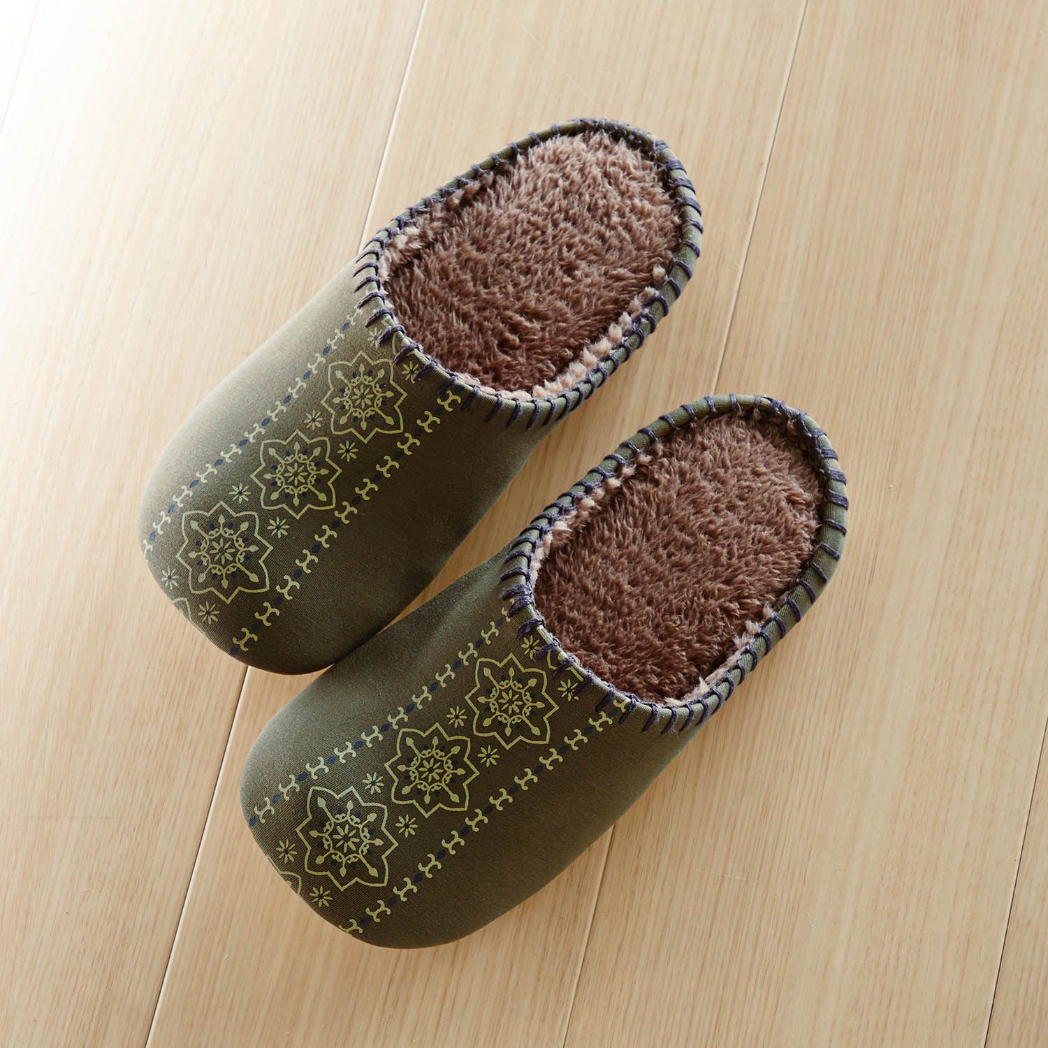 日本千趣會 - 北歐風 低反發減壓室內拖鞋-保暖刷毛-海軍藍