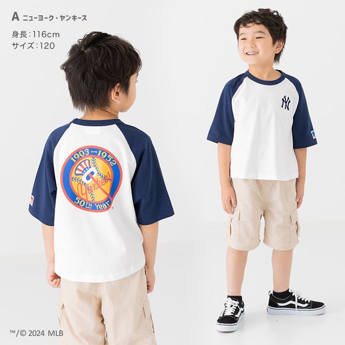 日本 Chil2 - MLB聯名 純棉印花短袖上衣-紐約洋基-白x海軍藍
