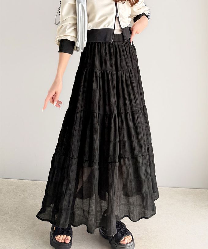 日本 Classical Elf - 柔軟飄逸分層透膚喇叭長裙-黑