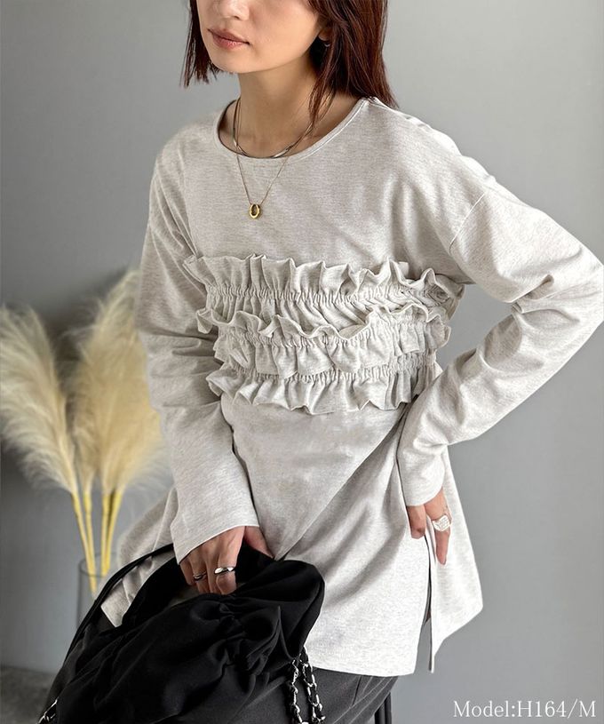 日本 Classical Elf - 時尚造型圓領長袖上衣(附荷葉腰帶)-黑