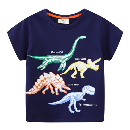 Jumping meters - 夜光圓領短袖上衣-恐龍化石-藍色