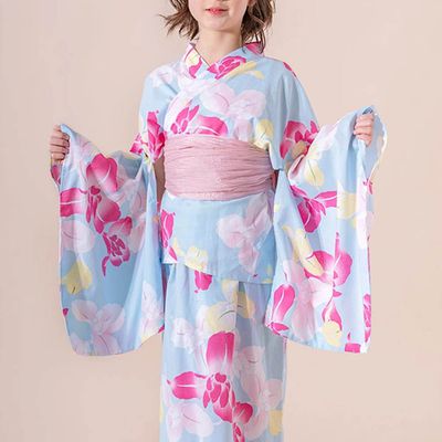 日本 Catherine Cottage - 夢幻2way純棉兵兒帶浴衣(可當洋裝)-鳶尾花-水藍