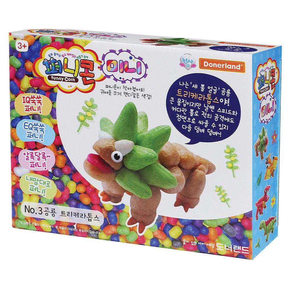 魔法迷您玉米黏土-三角龍-工具刀*1+吸水海棉墊*1+盒裝背面附有教學說明