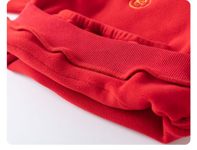 加絨喜氣洋洋半高領長袖上衣-年獸小口袋-紅色