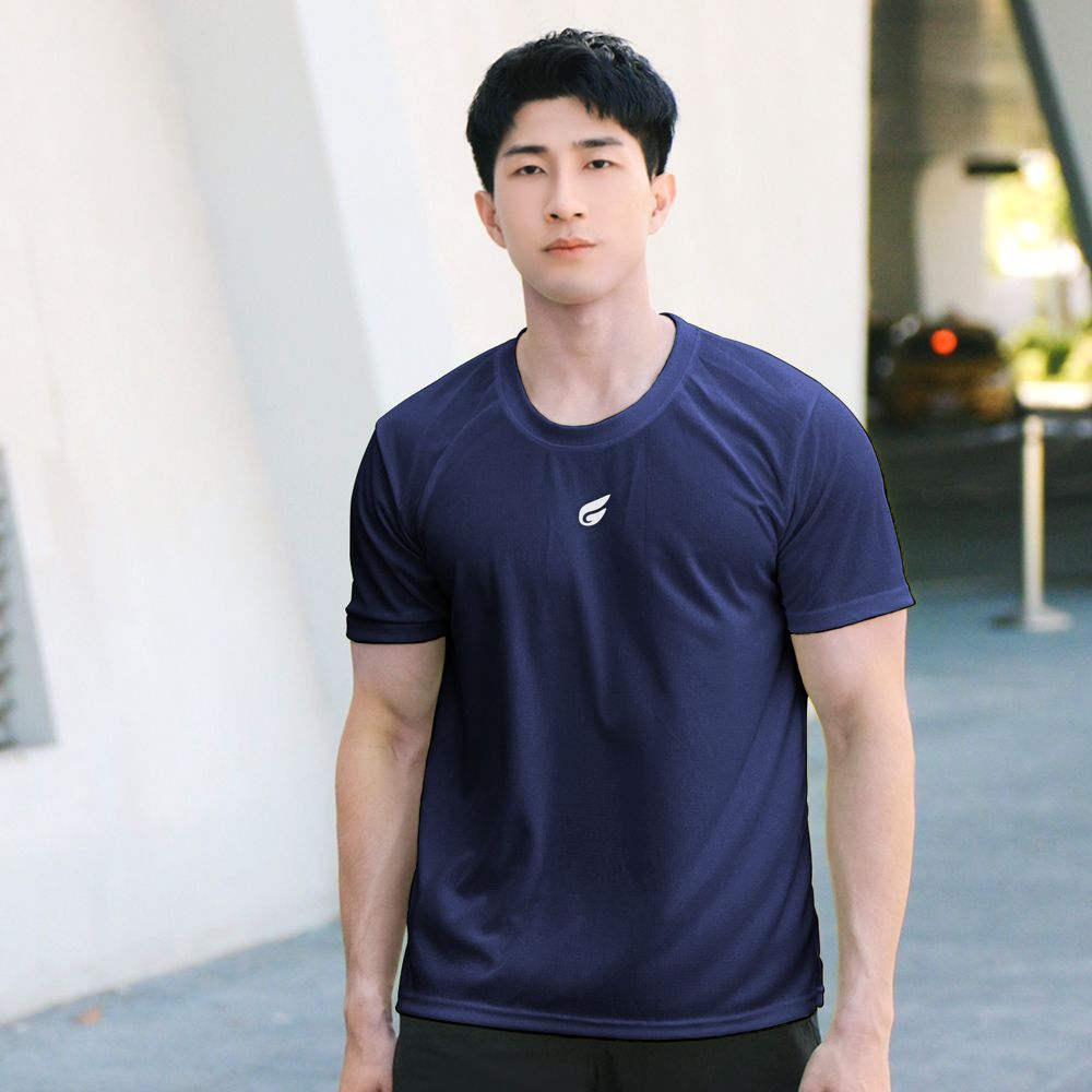 男女盾形速乾排汗衣-短袖款-深藍