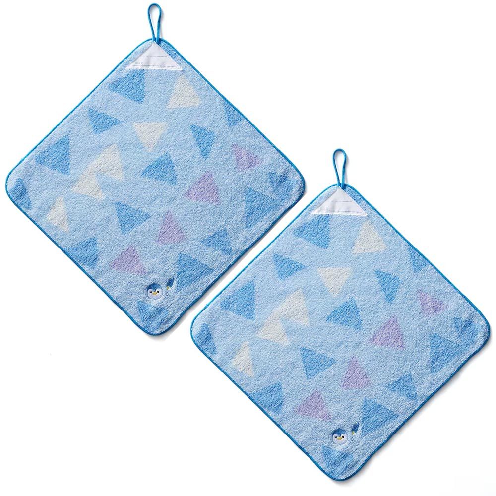 日本千趣會 - 動物刺繡純棉吸水手帕(同色2件組)-企鵝-藍 (34×34cm)