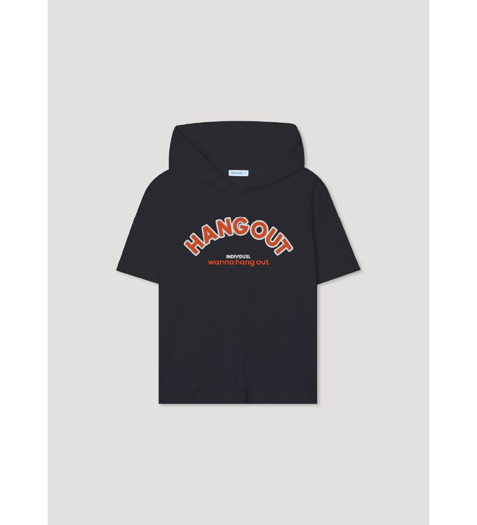 韓國 INDIVIDUEL - 活力字母印連帽短袖上衣-白