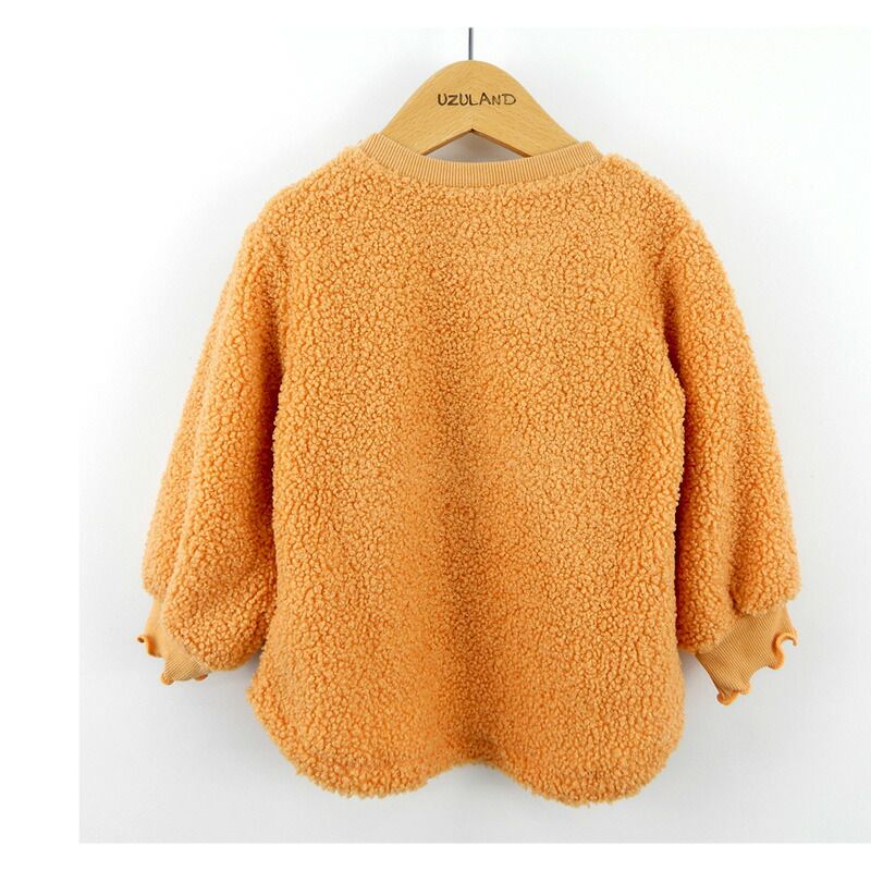 日本 ZOOLAND - 圓領泰迪熊刷毛長袖上衣-百寶袋-淺灰杏