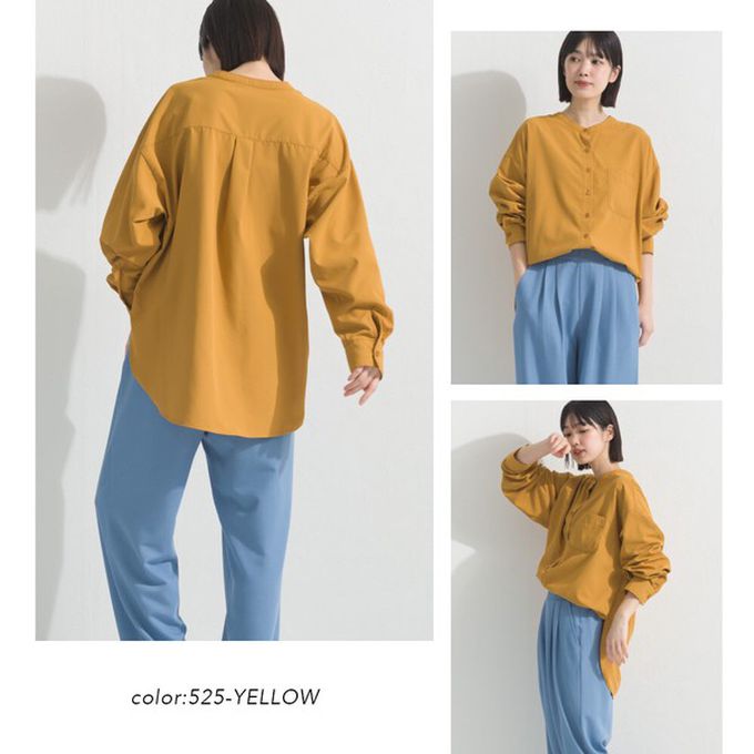 日本 OMNES - 柔滑科技棉 小立領長袖襯衫-白