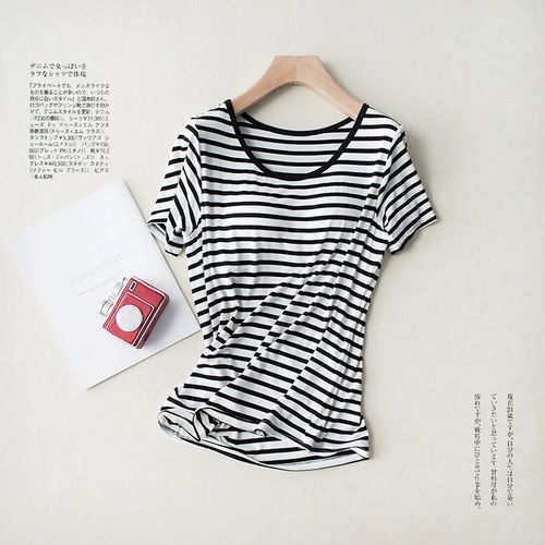 MOMEE - 莫代爾絲柔短袖Bra T-黑白條紋