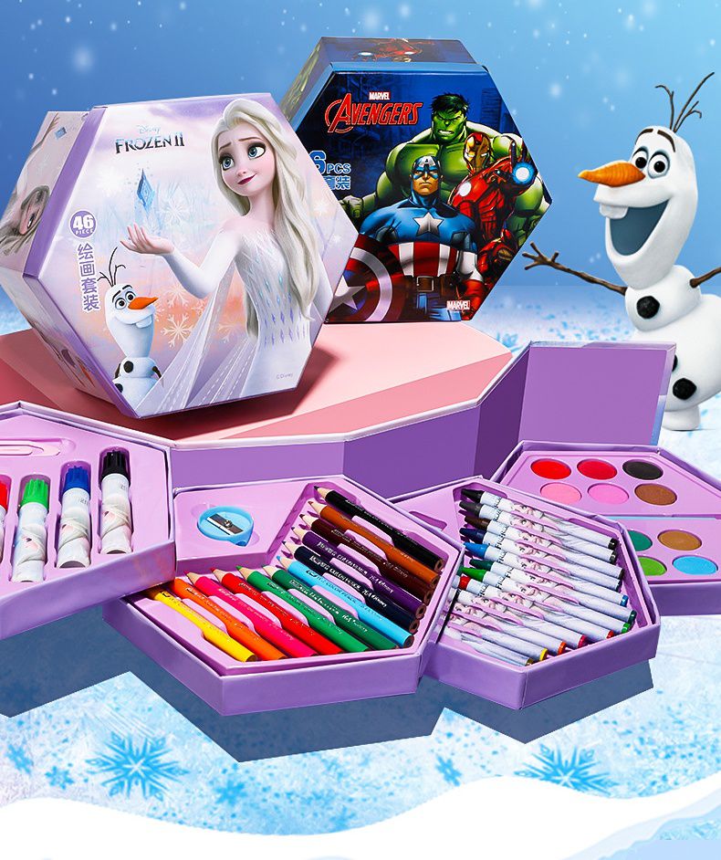 卡通兒童塗鴉創意彩繪禮盒組-卡通人物漫威-藍色