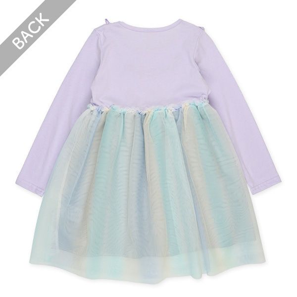 日本西松屋 - 夢幻繽紛紗拼接長袖洋裝-杏白