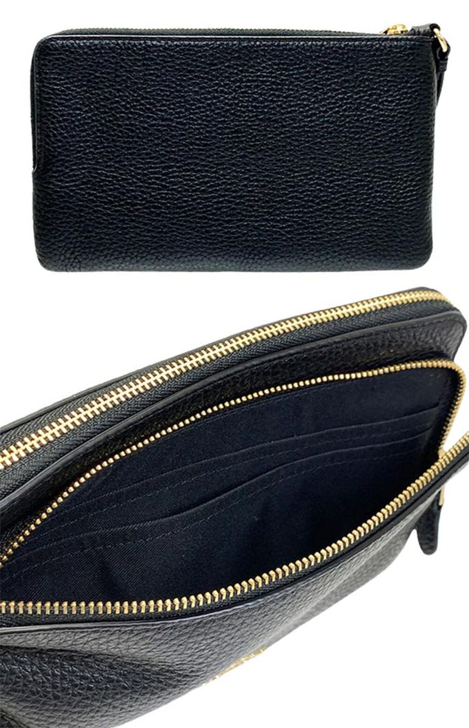 COACH - 拉鍊皮革雙層手拿包 (黑色)