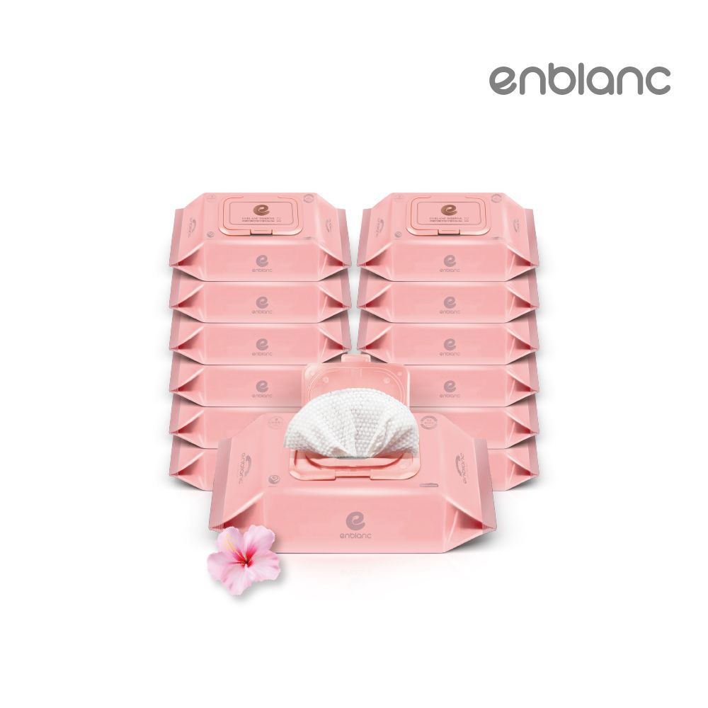 韓國 ENBLANC - 銀離子抗菌｜輕柔木槿花｜純水濕紙巾-有蓋隨身包-淺粉色-20抽12包