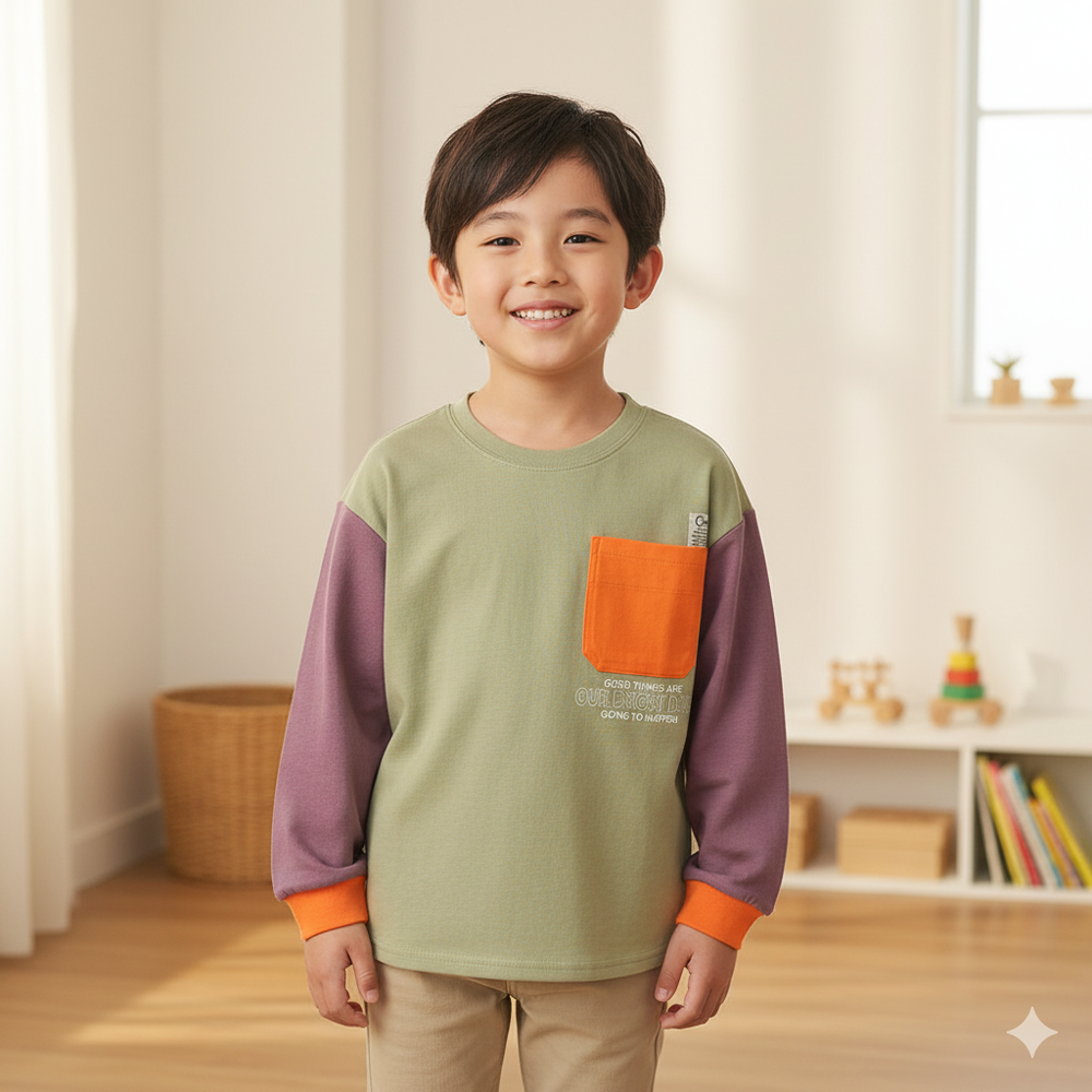 T恤-平織口袋-軍綠色