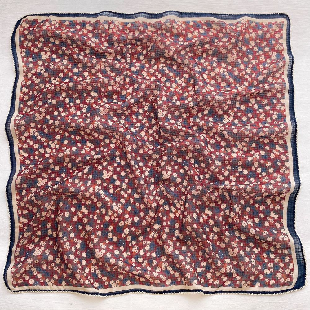 法式棉麻披肩方巾-玫瑰花-紫紅色 (90x90cm)