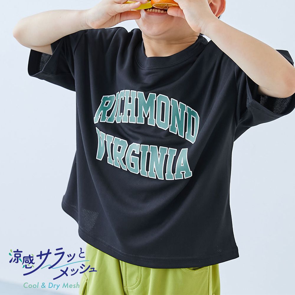 涼感速乾網眼 超舒適短袖上衣-英文logo-黑