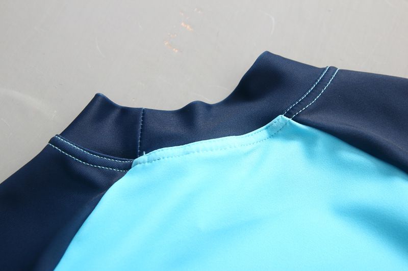 男寶長袖泳裝套裝(附帽子)-恐龍+葉子褲-深藍+淺藍