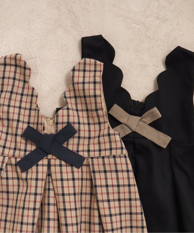 日本 apres les cours - 奢華感2WAY前後穿扇貝邊背心裙-卡其格紋