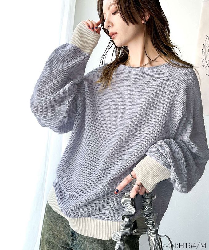 日本 Classical Elf - 透膚華夫格寬大率性長袖上衣-米白