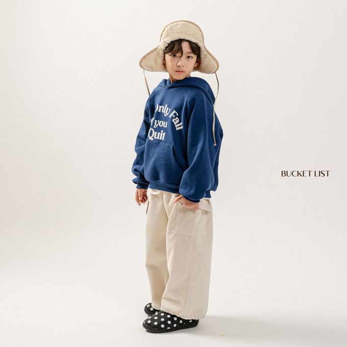 韓國 BUCKET LIST - (內磨毛)個性文字寬鬆連帽T-藍