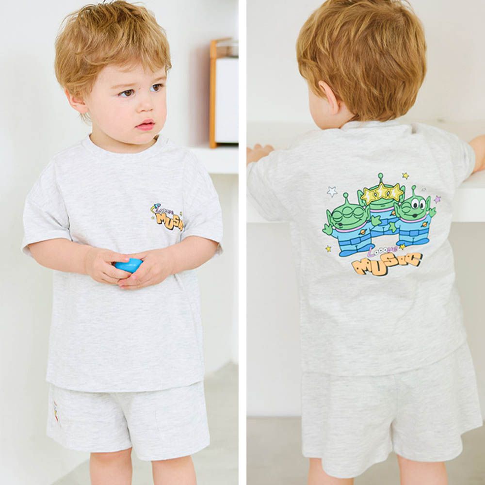 (聯名款)卡通人物三眼怪純棉短袖套裝-淺灰