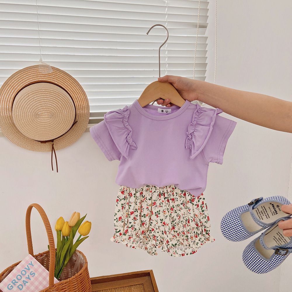 腰鬆緊休閒碎花燈籠短褲-小碎花-黑+白