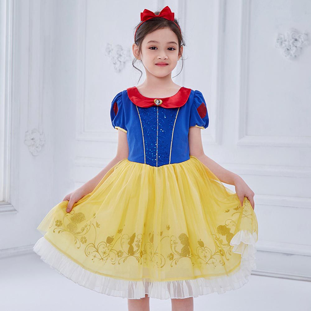 公主系列造型短袖連身裙/萬聖節-卡通人物白雪公主-黃+藍