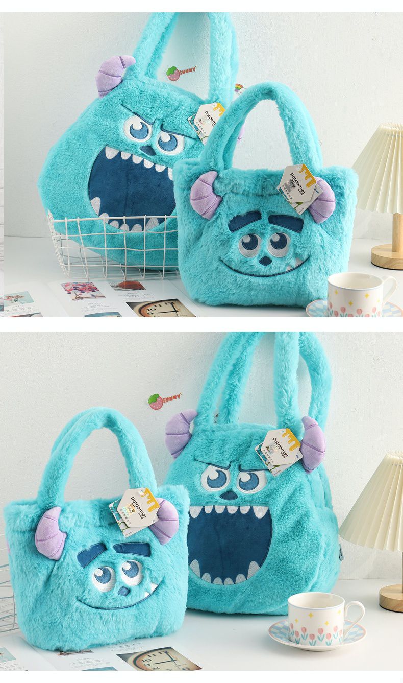 卡通毛茸茸造型手提包-卡通人物毛怪-藍色 (31x12x22cm)