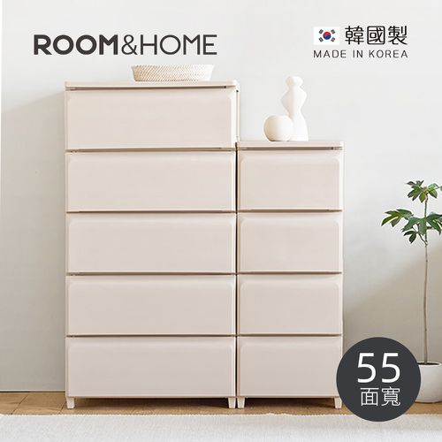 韓國ROOM&HOME - 韓國製55面寬五層抽屜收納櫃(木質天板)-DIY-淺米棕