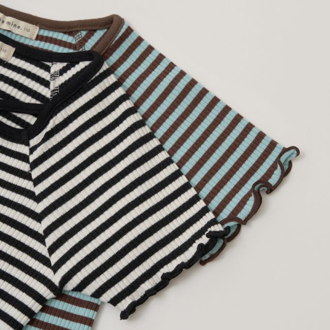 日本 Lycee mine - 小甜心線條領口短袖上衣-條紋-黑白