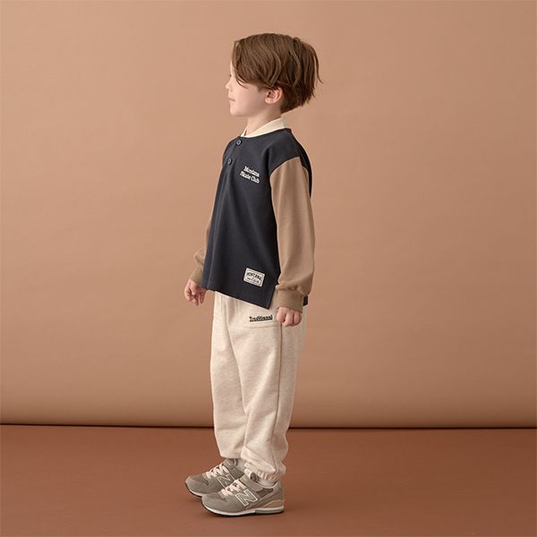 日本 b-ROOM - 運動風立領長袖Polo衫-深藍x棕