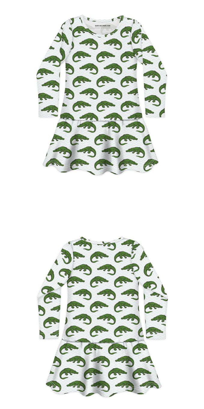 英國 SLEEP NO MORE - 100% 有機棉長袖連身裙-鱷魚