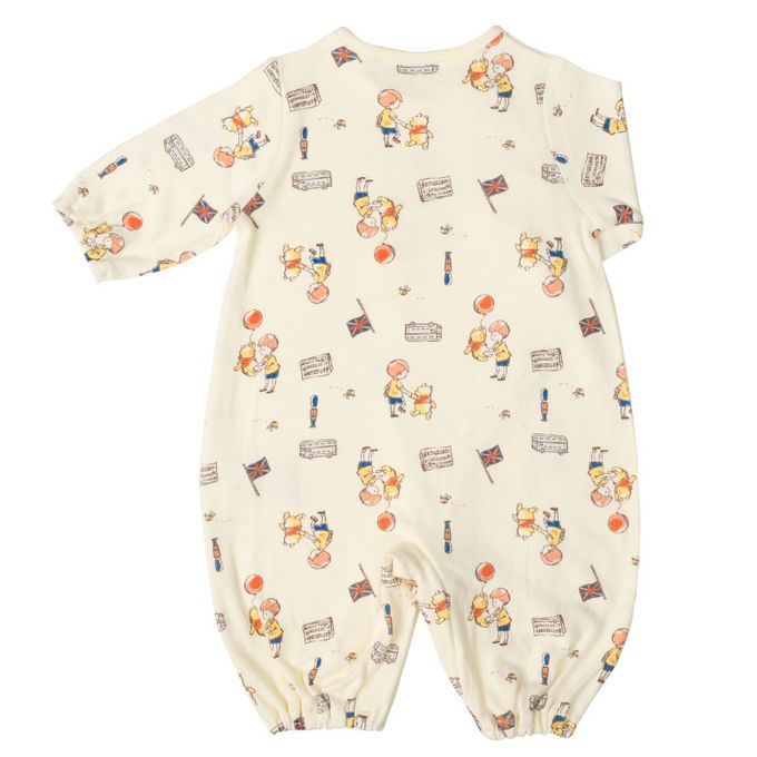 akachan honpo - 長袖連身衣-小熊維尼 有口袋-米白色 (50~60cm)