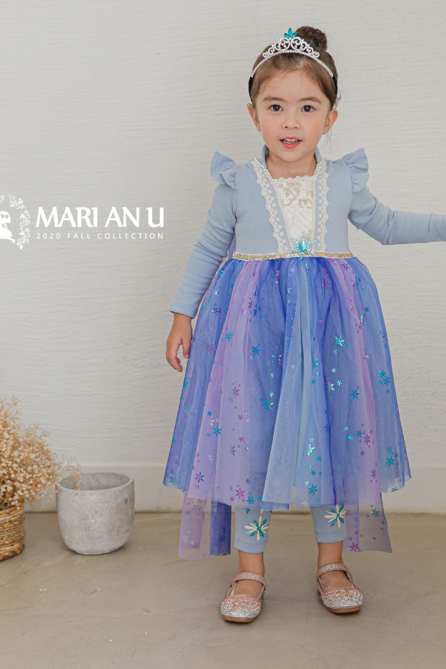 韓國 mari an u - 冰雪女王艾莎洋裝(披風可拆)-冰湖藍