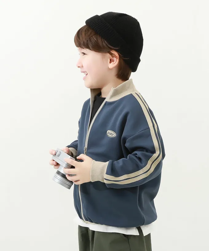 日本 devirock - 小立領側線條運動風夾克-紫羅蘭x黑