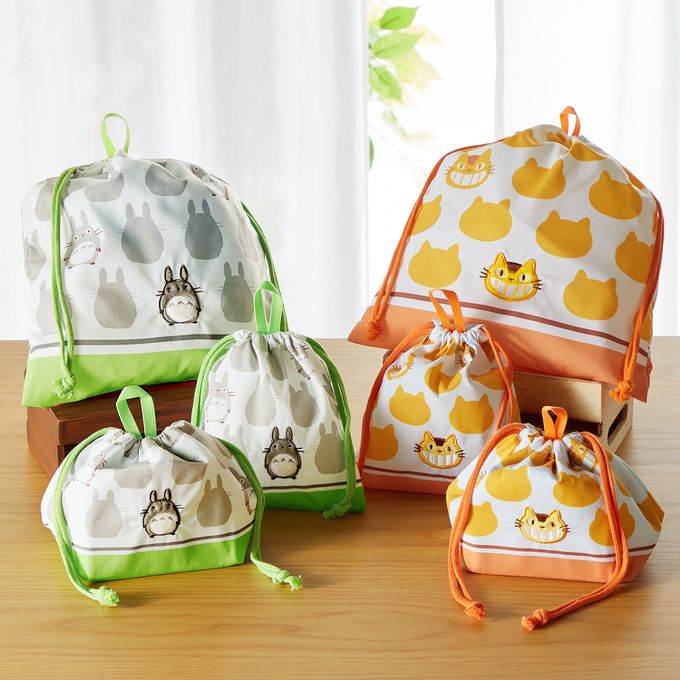 日本千趣會 - 貓巴士刺繡印花束口收納袋-橘 (S(約20×19cm))