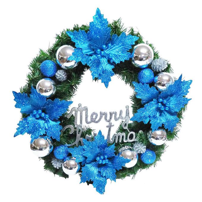 MODACore 摩達客 - 摩達客耶誕-台灣製20吋豪華高級聖誕花圈(藍花銀球系)(免組裝/本島免運費)