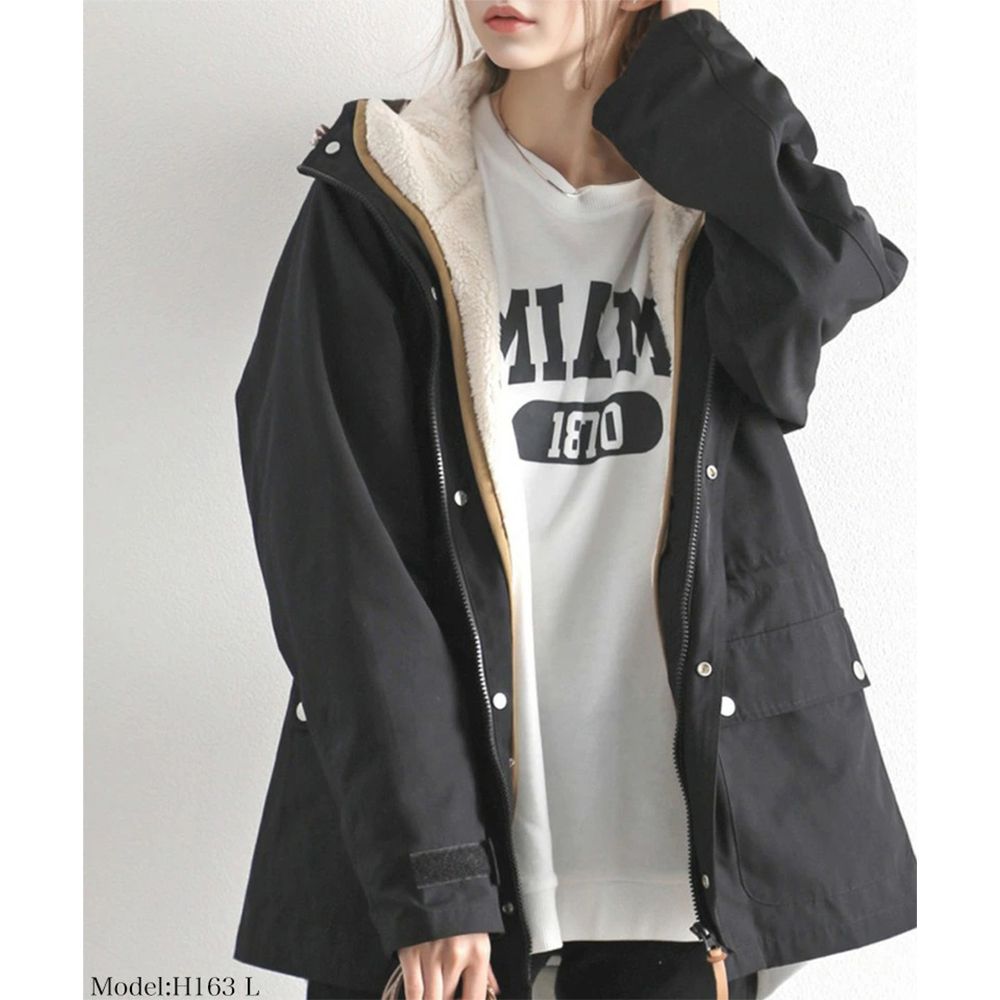 [熱銷NO.1]  3WAY百搭保暖連帽防風外套-簡約黑