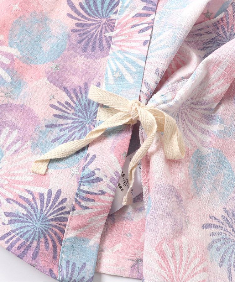 日本 apres les cours - 華麗腰帶風純棉二件式浴衣-椿花-紅藍條紋