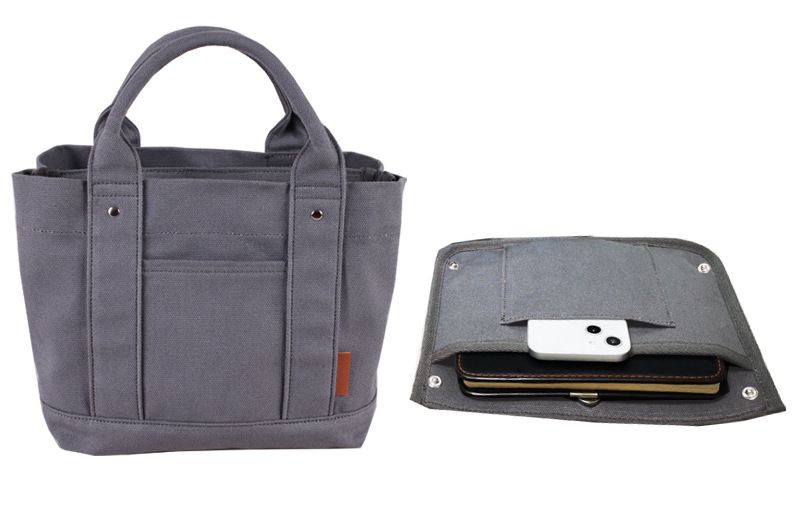 加厚大容量帆布手提包/便當袋-夾層可拆-白+深藍 (20.5x15x21.5cm)