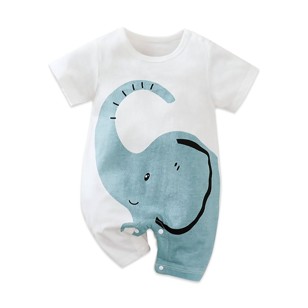 JoyNa - 棉質短袖包屁衣 短袖嬰兒服-大象