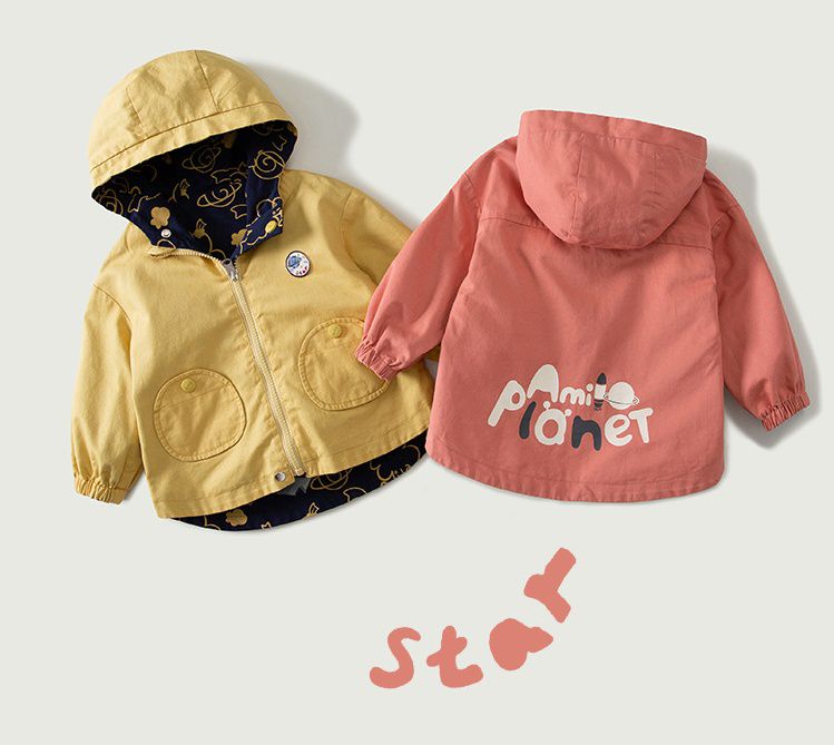 2面穿連帽外套-黃色+深藍色