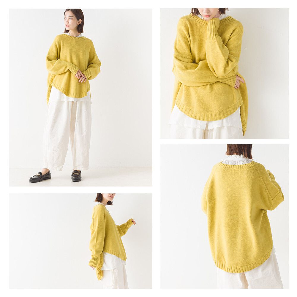 日本 OMNES - 羊毛混前短後長百搭毛衣-米杏