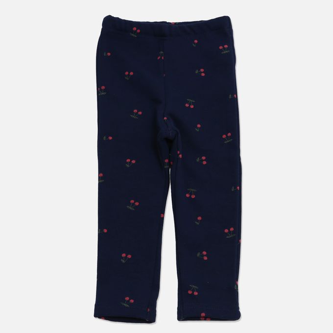 日本 Chil2 - [熱銷]刷毛保暖彈力長褲-碎花-海軍藍