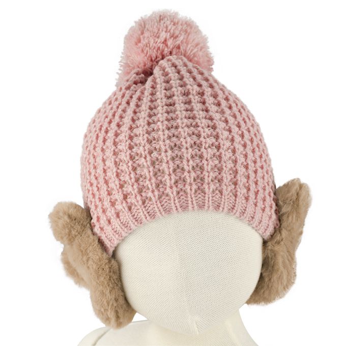 akachan honpo - 針織帽-小熊護耳-粉紅色