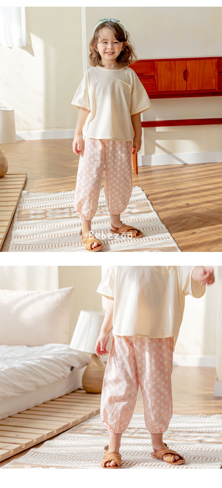 韓國 Bebezoo - 透氣純棉縮褲管防蚊褲-花花粉